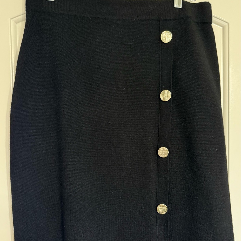 Cyrus Black A-Line Skirt with Gold Buttons